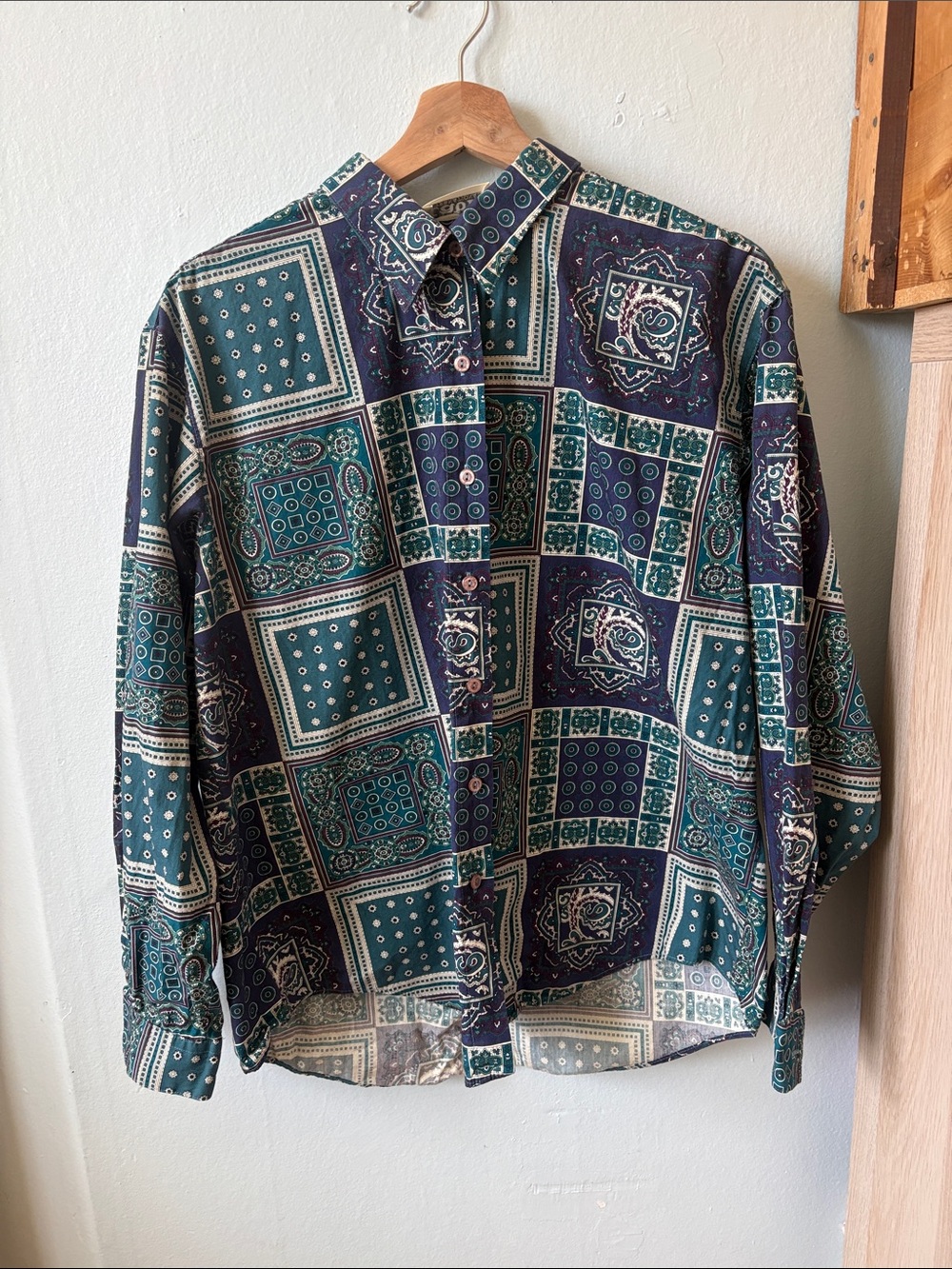 Men's Green & Navy Patterned Dress Shirt
